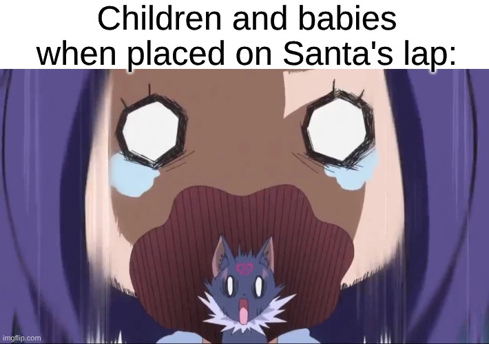 Admit It, You Were In This Situation as Well | Children and babies when placed on Santa's lap: | image tagged in memes,funny,precure,christmas,santa,anime | made w/ Imgflip meme maker