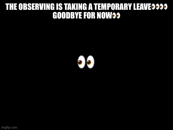 THE OBSERVING IS TAKING A TEMPORARY LEAVE👀👀
GOODBYE FOR NOW👀; 👀 | image tagged in letstakealook | made w/ Imgflip meme maker