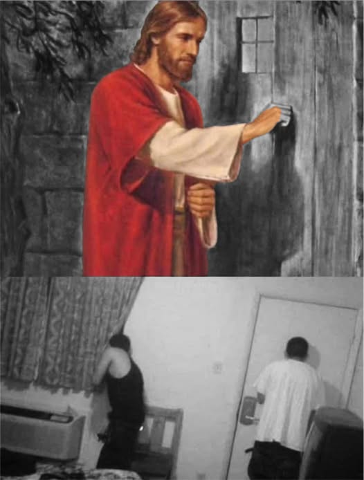 Jesus is knocking, hide Blank Meme Template