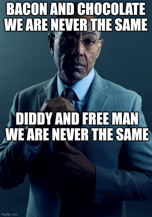 Gus Fring we are not the same | BACON AND CHOCOLATE WE ARE NEVER THE SAME; DIDDY AND FREE MAN WE ARE NEVER THE SAME | image tagged in gus fring we are not the same | made w/ Imgflip meme maker