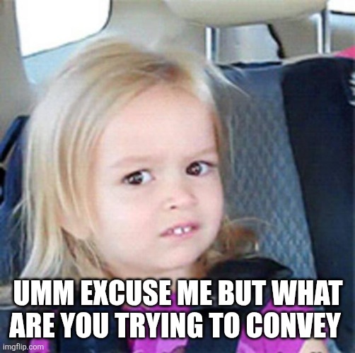 Confused Little Girl | UMM EXCUSE ME BUT WHAT ARE YOU TRYING TO CONVEY | image tagged in confused little girl | made w/ Imgflip meme maker