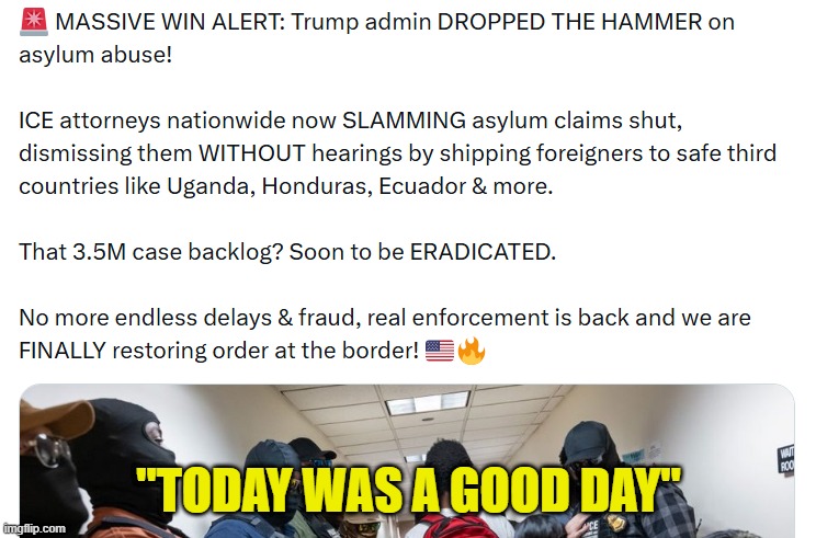 To quote Ice Cube | "TODAY WAS A GOOD DAY" | image tagged in deportation,illegal immigration,ice,trump immigration policy,maga,america first | made w/ Imgflip meme maker