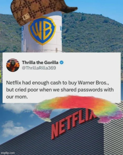 image tagged in netflix,scumbag netflix,warner bros,share,password,mom | made w/ Imgflip meme maker