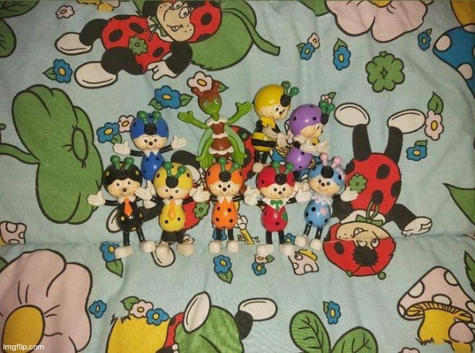 Cococinel, Babicinel and their classmates and teacher Madame Cigale vintage rare figures from the 90s cartoon | image tagged in cococinel,nostalgia,dibujos animados,juguetes | made w/ Imgflip meme maker