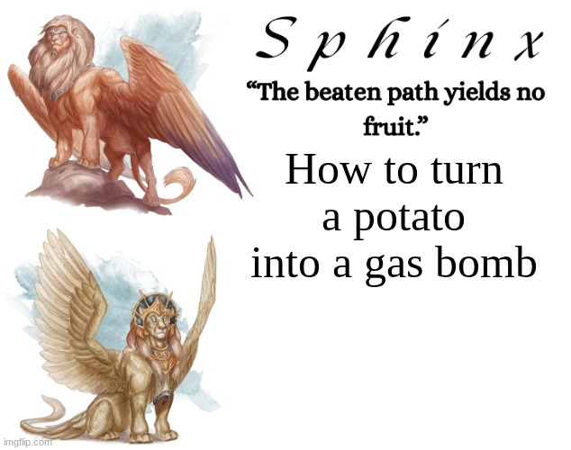 Spinx (aka erocitnaM) | How to turn a potato into a gas bomb | image tagged in spinx aka erocitnam | made w/ Imgflip meme maker