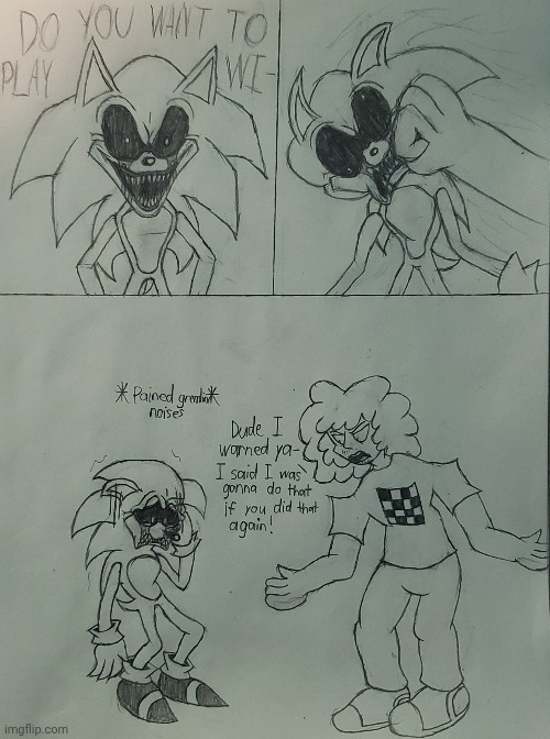 Follow-up comic from last post | image tagged in sonic exe,smiling friends,comic,drawing | made w/ Imgflip meme maker