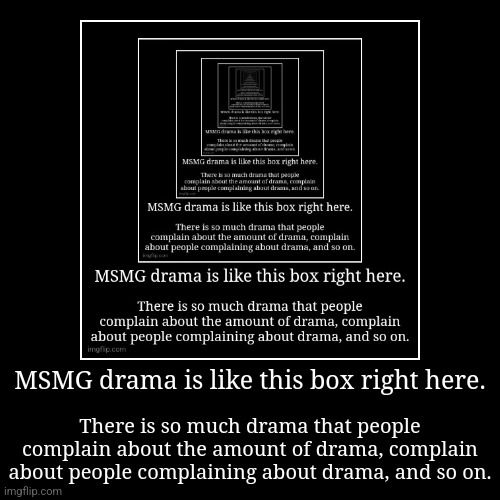 To infinity and beyond! | MSMG drama is like this box right here. | There is so much drama that people complain about the amount of drama, complain about people compl | image tagged in funny,demotivationals | made w/ Imgflip demotivational maker