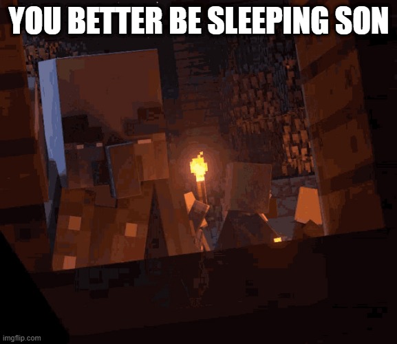 Vindicator checks on his son's room | YOU BETTER BE SLEEPING SON | image tagged in minecraft dungeons vindicator | made w/ Imgflip meme maker
