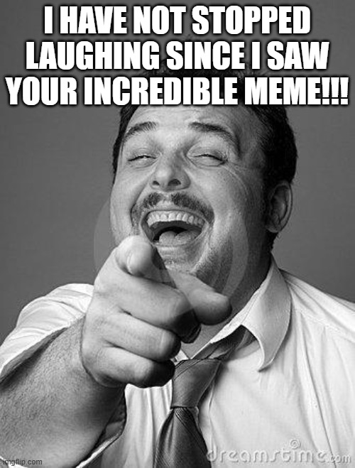 laughingguy | I HAVE NOT STOPPED LAUGHING SINCE I SAW YOUR INCREDIBLE MEME!!! | image tagged in laughingguy | made w/ Imgflip meme maker