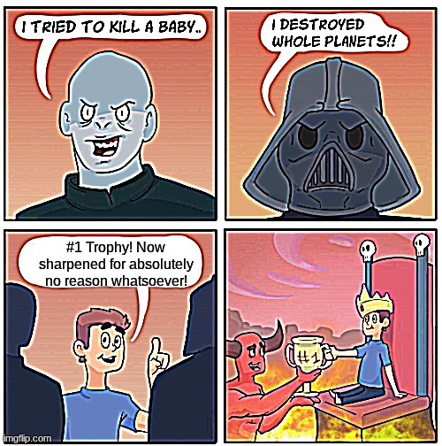 Hmm... Things are looking a little sharp. | #1 Trophy! Now sharpened for absolutely no reason whatsoever! | image tagged in 1 trophy | made w/ Imgflip meme maker