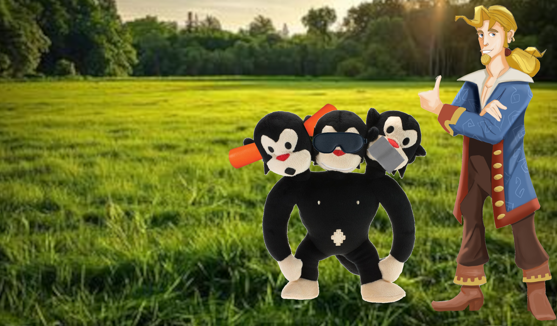 Guybrush explaining the use of a three headed monkey. Blank Meme Template