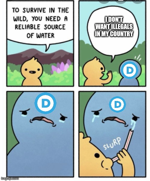 Drinking Democrat Tears #2 | I DON'T WANT ILLEGALS IN MY COUNTRY | image tagged in water reliable source- drinks tears | made w/ Imgflip meme maker