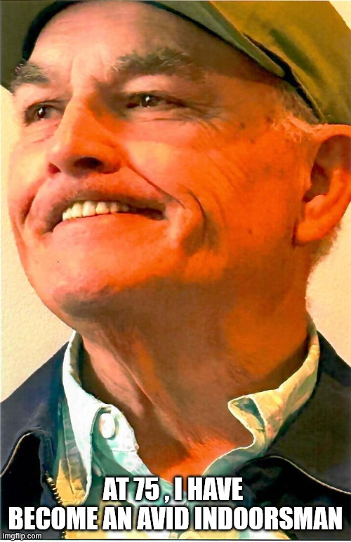 INDOORSMAN | AT 75 , I HAVE  BECOME AN AVID INDOORSMAN | image tagged in durlearl | made w/ Imgflip meme maker