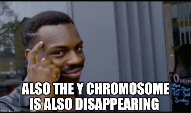 Thinking Black Man | ALSO THE Y CHROMOSOME IS ALSO DISAPPEARING | image tagged in thinking black man | made w/ Imgflip meme maker