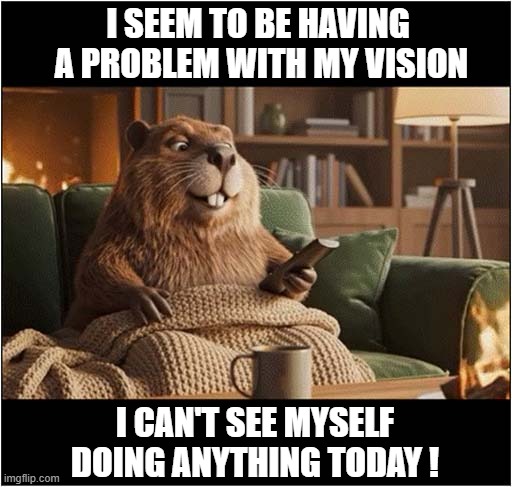 Sorry, I Can't Come Out ... | I SEEM TO BE HAVING
 A PROBLEM WITH MY VISION; I CAN'T SEE MYSELF DOING ANYTHING TODAY ! | image tagged in staying home | made w/ Imgflip meme maker
