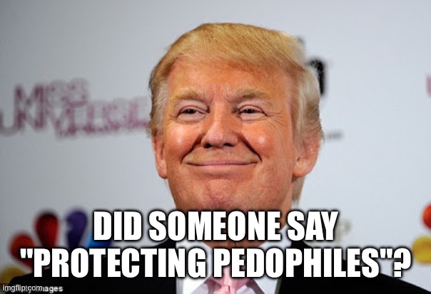 Donald trump approves | DID SOMEONE SAY "PROTECTING PEDOPHILES"? | image tagged in donald trump approves | made w/ Imgflip meme maker