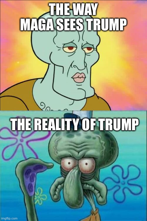 THE WAY MAGA SEES TRUMP THE REALITY OF TRUMP | image tagged in memes,squidward | made w/ Imgflip meme maker