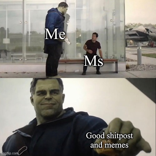 It's my treat | Me; Ms; Good shitpost and memes | image tagged in hulk taco | made w/ Imgflip meme maker