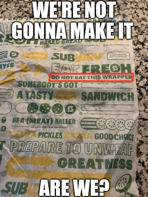 We're Not Gonna Make It Are We? | WE'RE NOT GONNA MAKE IT; ARE WE? | image tagged in chrisjoines1 | made w/ Imgflip meme maker