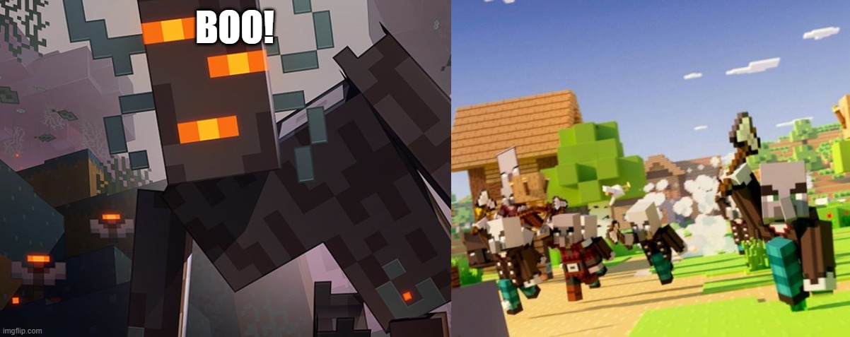 BOO! | image tagged in the creaking,illagers | made w/ Imgflip meme maker