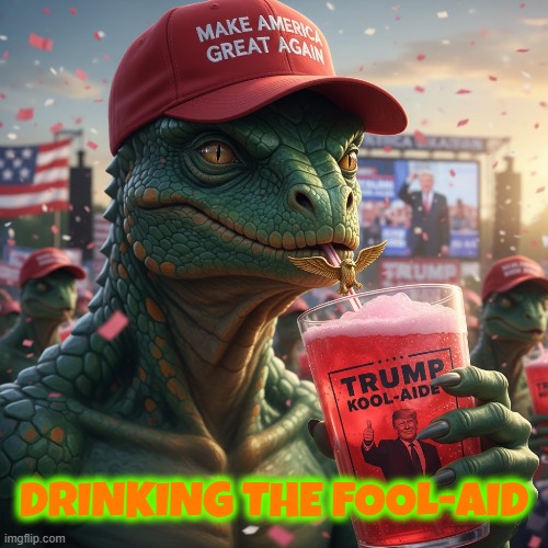 Drinking the Fool-Aid | DRINKING THE FOOL-AID | image tagged in fool-aid,kool-aid,trump,maga,reptoid,jim jones | made w/ Imgflip meme maker