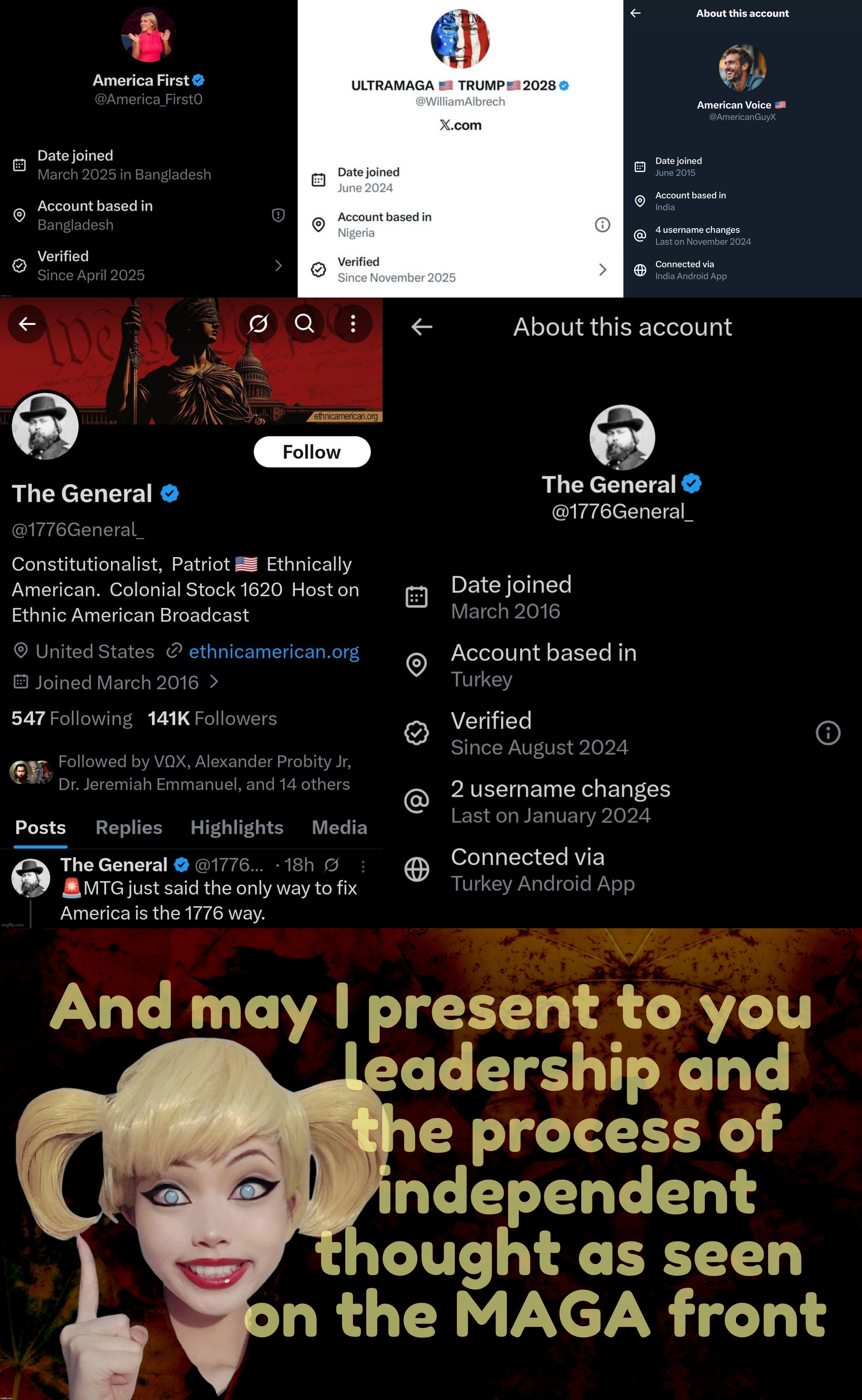 And may I present to you
                  leadership and 
                 the process of
                 independent
                thou | image tagged in harley quinn | made w/ Imgflip meme maker