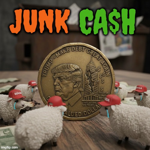 JUNK CASH | JUNK CA$H | image tagged in junk cash,no value,worthless,trump,maga,debt | made w/ Imgflip meme maker