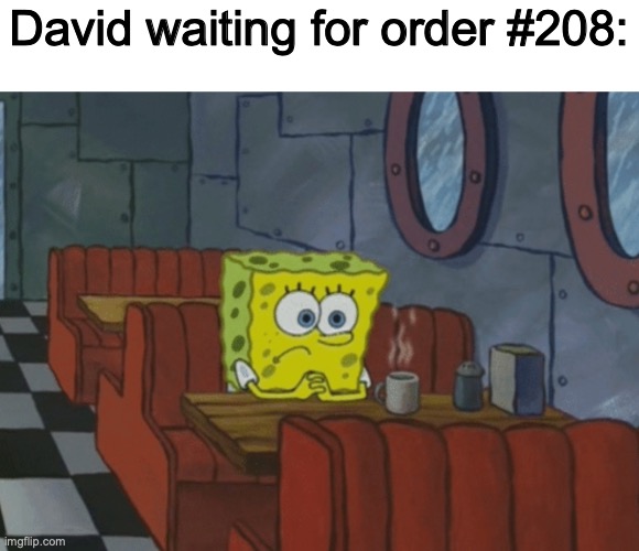 Patiently waiting | David waiting for order #208: | image tagged in patiently waiting | made w/ Imgflip meme maker