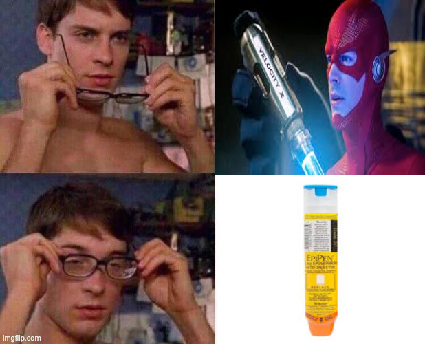 theyre basically the same | image tagged in spiderman glasses,funny,flash,velocity 9,cw,epipen | made w/ Imgflip meme maker