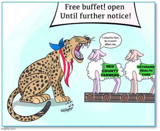 The Leopard is hungry | RED
COUNTY
FARMERS; VETERANS'
HEALTH
CARE | image tagged in trump,betrayal,idiocracy,economy,healthcare,failure | made w/ Imgflip meme maker