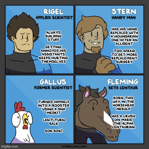 image tagged in stars,scientists,humans,rooster,horse,legs | made w/ Imgflip meme maker