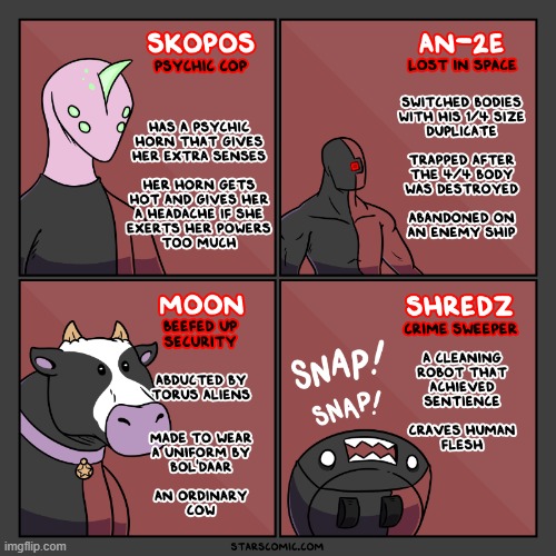 Getting to know the Theseus Crew Part 2 | image tagged in stars,security guards,psychic,robot,cow,roomba | made w/ Imgflip meme maker