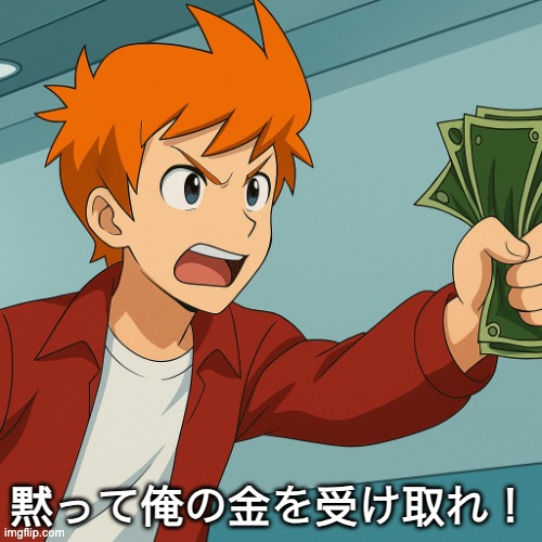 Shut Up and take my Money (Anime) | 黙って俺の金を受け取れ！ | image tagged in shut up and take my money anime | made w/ Imgflip meme maker