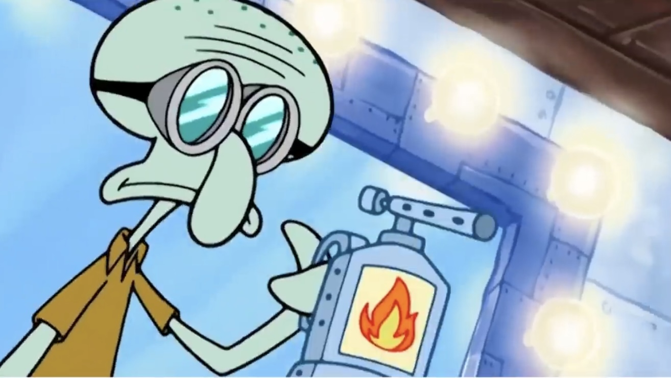 Squidward with flamethrower Blank Meme Template