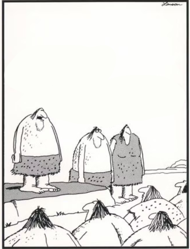Bragging Caveman Far Side Blank Meme Template