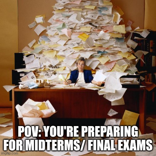 Midterms/ Final Exams Be Like | POV: YOU'RE PREPARING FOR MIDTERMS/ FINAL EXAMS | image tagged in busy,school | made w/ Imgflip meme maker