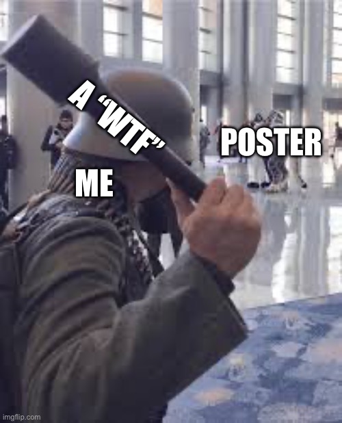 German soldier throwing grenade at furries | A “WTF” POSTER ME | image tagged in german soldier throwing grenade at furries | made w/ Imgflip meme maker