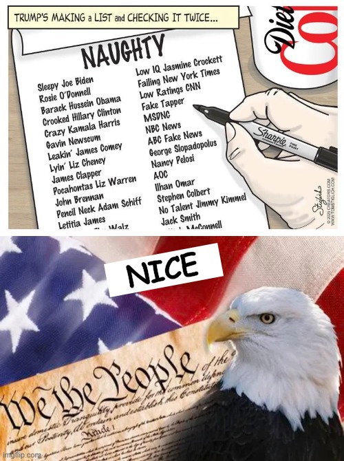 Merry Christmas to the nice list & I hope Santa deals w/ the naughty ones . . . | NICE | image tagged in donald trump,unique,the best,he's out of line but he's right,sense of humor,political humor | made w/ Imgflip meme maker