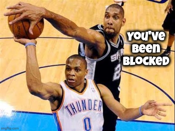 Basketball Block | You've been Blocked | image tagged in basketball block | made w/ Imgflip meme maker
