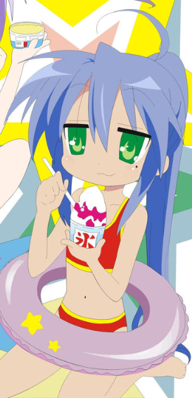 Konata Izumi is cool when she wears her red and yellow bikini Blank Meme Template