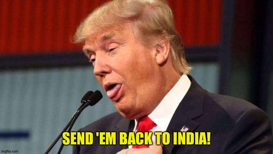 Stupid trump | SEND 'EM BACK TO INDIA! | image tagged in stupid trump | made w/ Imgflip meme maker