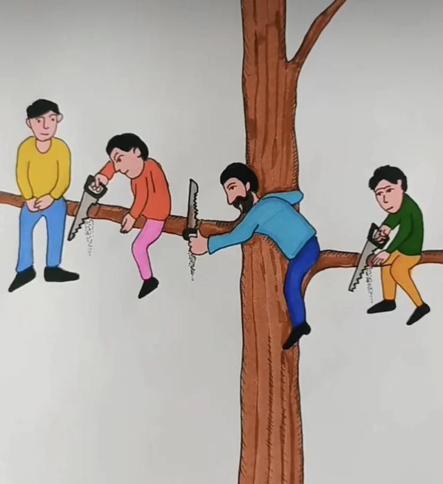 4 people sawing tree Blank Meme Template