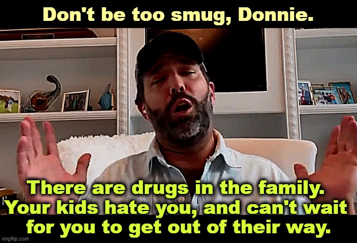 Donald Trump Jr. waiting to be appointed President while high. | Don't be too smug, Donnie. There are drugs in the family. 
Your kids hate you, and can't wait 
for you to get out of their way. | image tagged in donald trump jr high again,donald trump jr,don't do drugs,entitlement,rob reiner | made w/ Imgflip meme maker