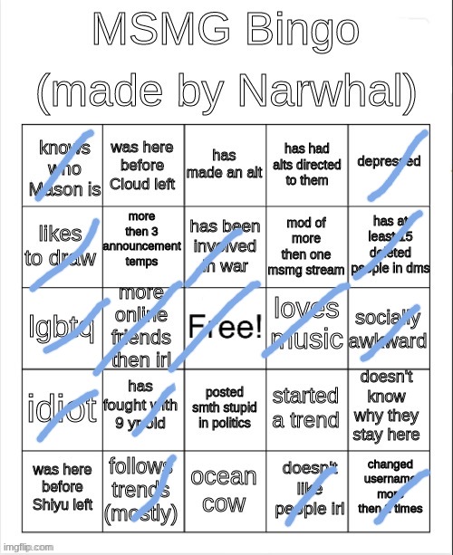 msmg bingo | image tagged in msmg bingo | made w/ Imgflip meme maker