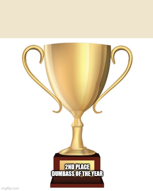 Trophy aaa | 2ND PLACE 
DUMBASS OF THE YEAR | image tagged in trophy aaa | made w/ Imgflip meme maker