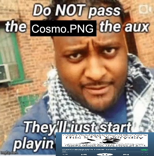 Either that or JSAB OSTs | Cosmo.PNG | image tagged in do not pass the x the aux they ll just start playin y | made w/ Imgflip meme maker