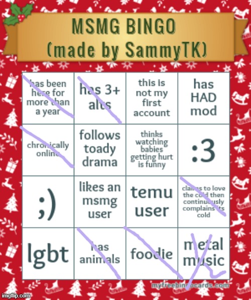 sam's msmg bingo | image tagged in sam's msmg bingo | made w/ Imgflip meme maker