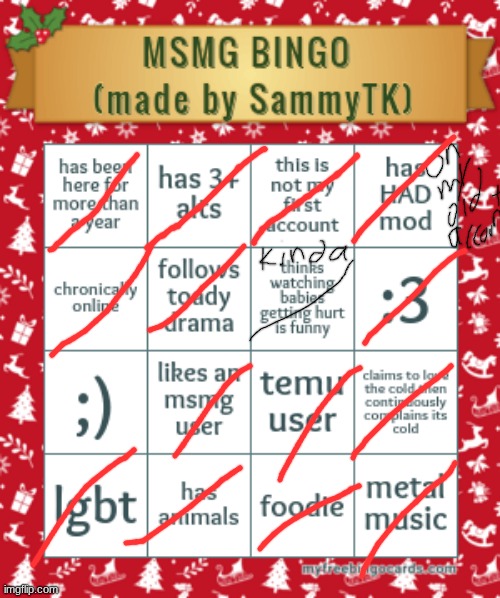 I'm not saying which user tho..you gotta  guess | image tagged in sam's msmg bingo | made w/ Imgflip meme maker