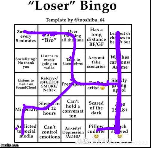 Yes I cuddle pillows, judge me | image tagged in loser bingo | made w/ Imgflip meme maker