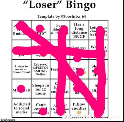 loser bingo | image tagged in loser bingo | made w/ Imgflip meme maker
